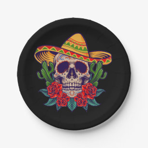 Prato De Papel Vetor cinco de mayo - ilustração do crânio mexican