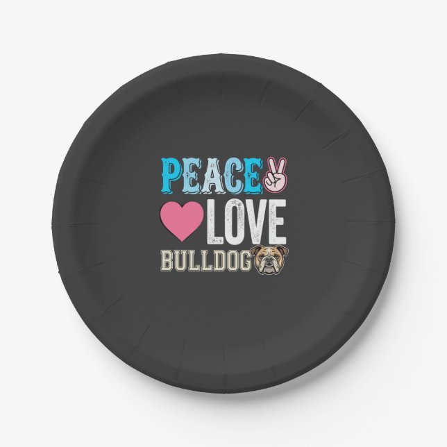 Prato De Papel Vetor de Bulldog de Paz e Amor (Frente)
