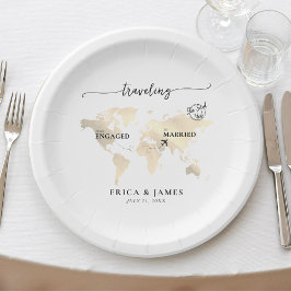 Prato De Papel Viajando de um Dourado Mapa Envolvido a Casado