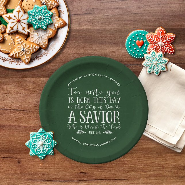 Prato De Papel Vias de Tipografia Personalizadas Verde (Personalized Christmas Verse Typography Green Paper Plates)