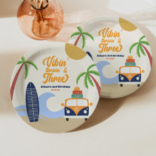 Prato De Papel Vibin' e três Surf azuis do Conselho do aniversári
