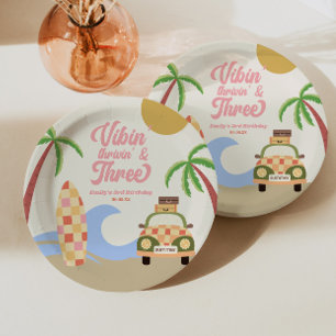 Prato De Papel Vibin' e três Surf do Conselho rosa do aniversário