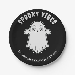 Prato De Papel Vibrações Assustadoras Fantasma Fofo Halloween Pre