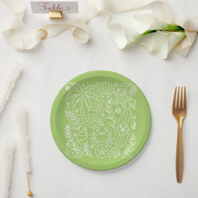 Prato De Papel Vibrações de Praia Tropical (Casamento)
