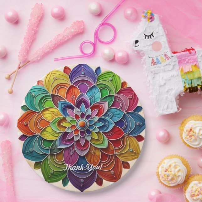 Prato De Papel "Vibrações Positivas de Mandala" (Festa)