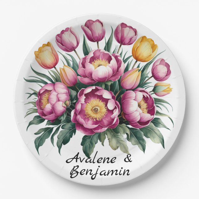 Prato De Papel Vibrant Floral Harmony Wedding (Frente)