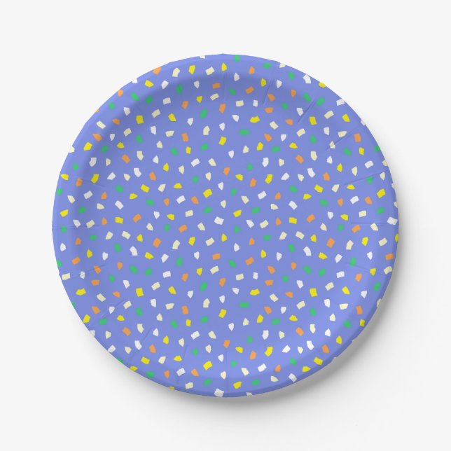 Prato De Papel Vibrant Terrazzo Confetti Party Dusty Blue (Frente)