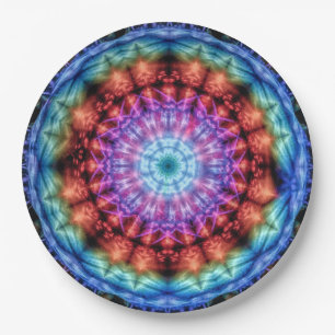 Prato De Papel Vibrant Tie Dye Kaleidoscope Rainbow Mandala