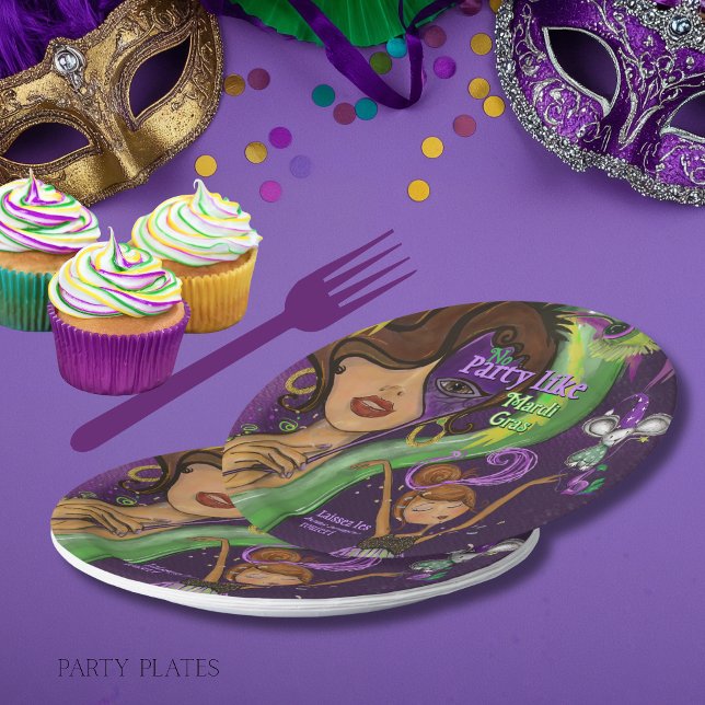 Prato De Papel Vibrante Diversão Máscara de Carnaval de Mardi Gra (Vibrant Fun Mardi Gras Masquerade Paper Plates)