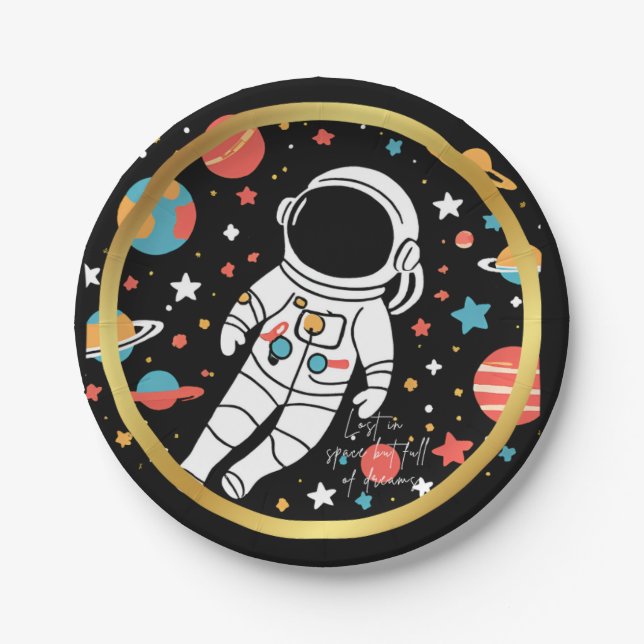 Prato De Papel Vibrante perdido no Astronauta Espacial (Frente)