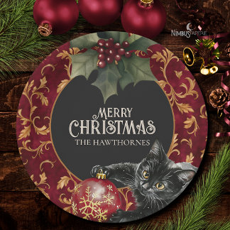 Prato De Papel Victorian Gothic Black Cat Christmas Party Plate