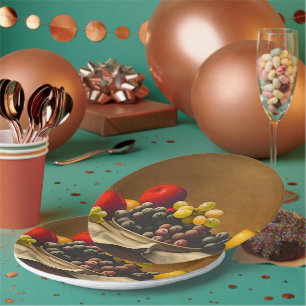 Prato De Papel Vida Estática, Maçãs, Uvas, Fruta