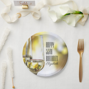 Prato De Papel Vidro de vinho elegante dourado do aniversário de