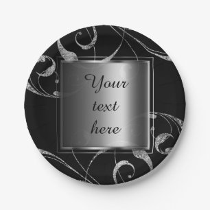 Prato De Papel Vidro Floral de Vidro Preto e Faux Elegante