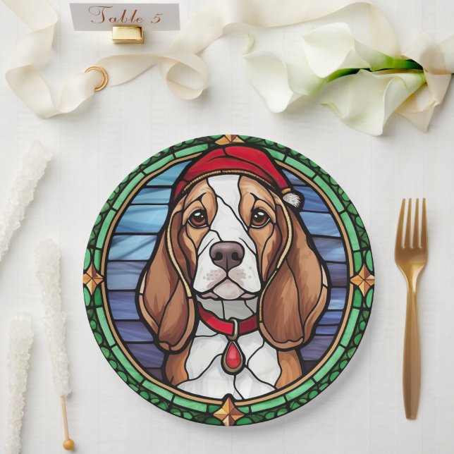 Prato De Papel Vidro Pintado de Natal Beagle (Casamento)