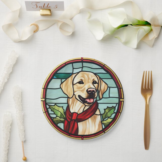Prato De Papel Vidro Pintado de Natal Labrador (Casamento)