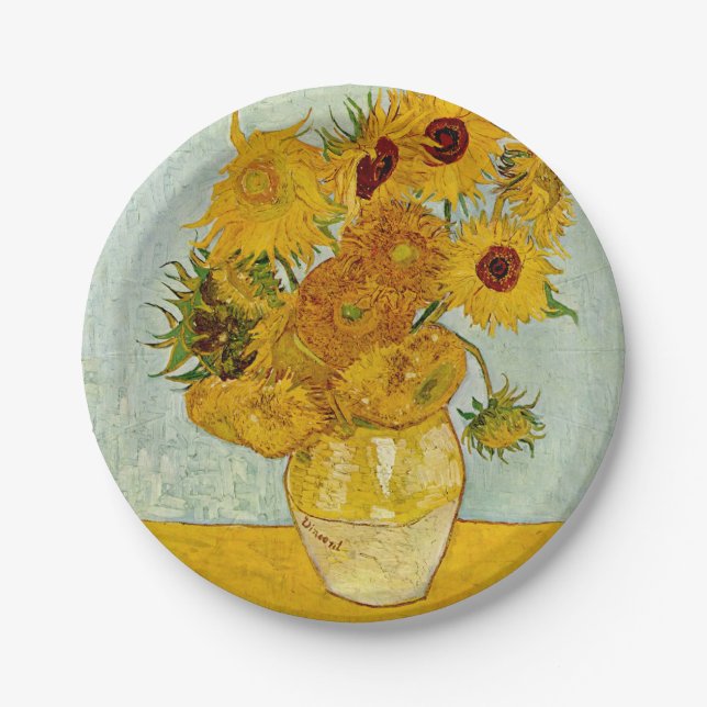 Prato De Papel Vincent Van Gogh 12 Girassóis Impressionista (Frente)