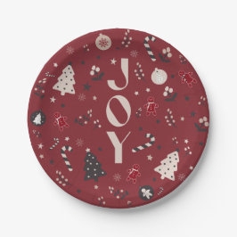 Prato De Papel Vinho Vermelho Nordic Joy Árvore de Natal Cana de 