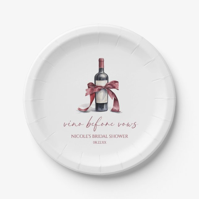 Prato De Papel Vino Antes Da Vows Arco De Garrafa De Vinho Vermel (Frente)