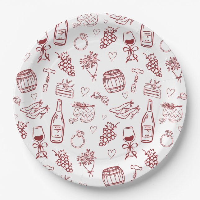 Prato De Papel Vino Before Vows Burgundy Bridal Shower (Frente)