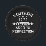 Prato De Papel Vintage 1973 50th Birthday<br><div class="desc">Uma ideia de presente de ano de nascimento legal para homens que estão celebrando uma era de marco. Um presente de aniversário engraçado para homens que foram envelhecidos à perfeição!</div>