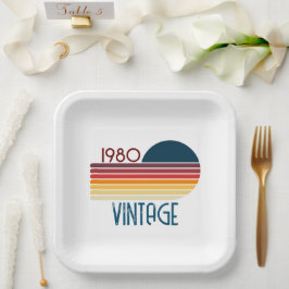 Prato De Papel Vintage 1980 Retro Stripe Sun