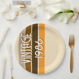 Prato De Papel Vintage 1986 Retro Stripes Brown Tan Vintage 