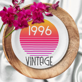 Prato De Papel Vintage 1996 Neon Retro Stripe Sun 30th Birthday