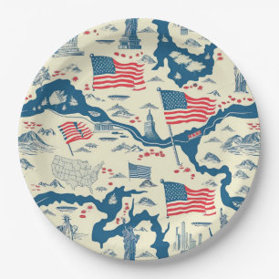 Prato De Papel Vintage American Landmark Pattern (4)