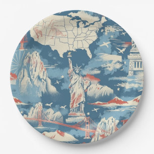 Prato De Papel Vintage American Landmark Pattern - Liberty, EUA