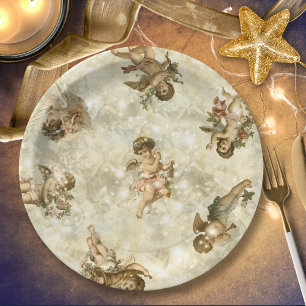 Prato De Papel Vintage Angels Glittering Dourado ID136