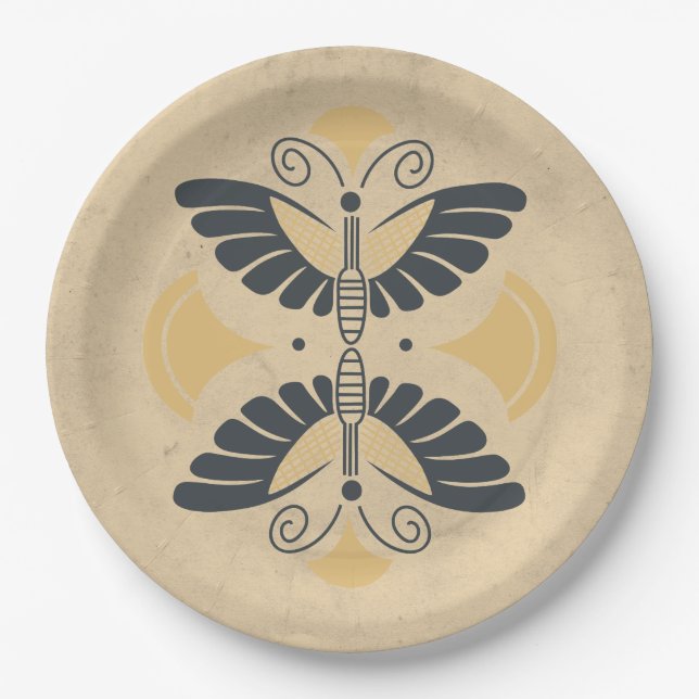 Prato De Papel Vintage Art Deco Butterfly Motif (Frente)