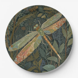 Prato De Papel Vintage art nouveau green gold Dragonfly