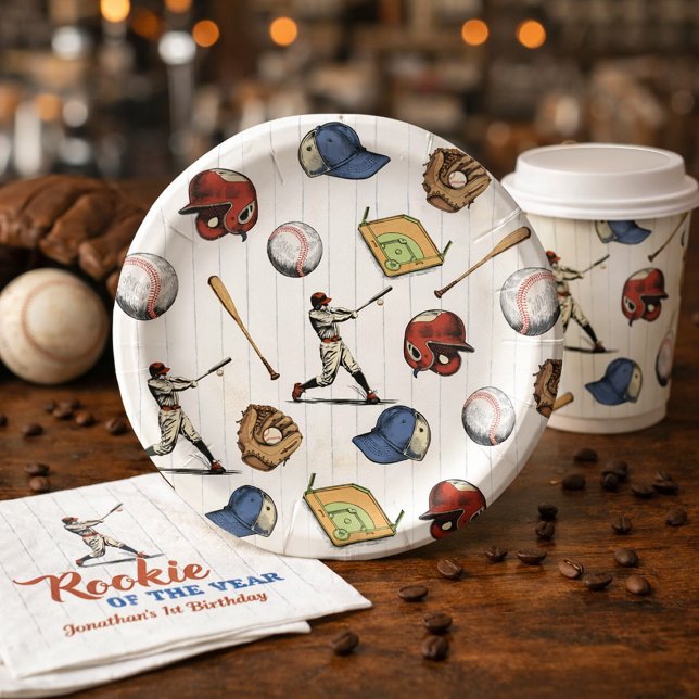 Prato De Papel Vintage Baseball Birthday (Vintage Baseball Birthday Paper Plates)