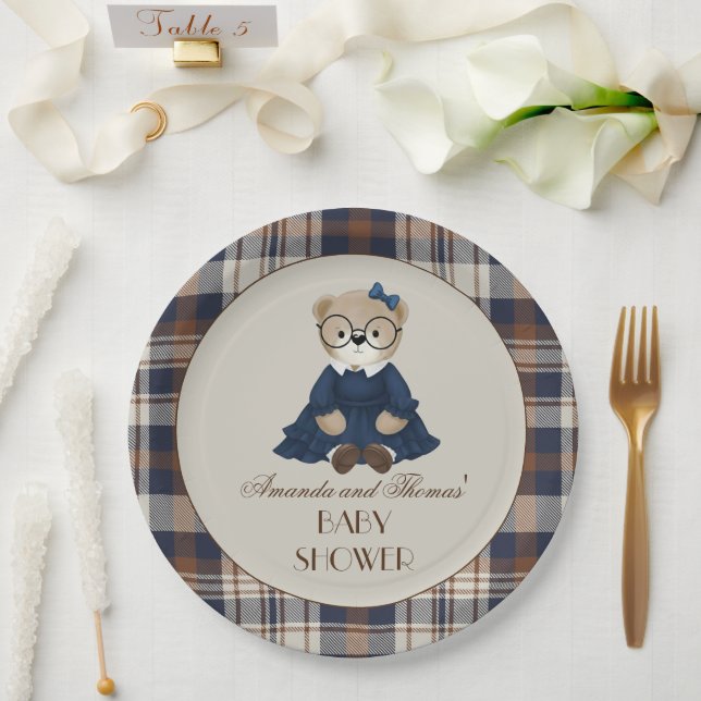 Prato De Papel Vintage Bear Girl Baby Shower  (Casamento)