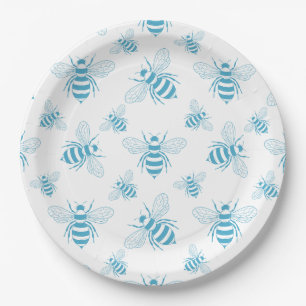 Prato De Papel Vintage Bee Botânico Azul (1)