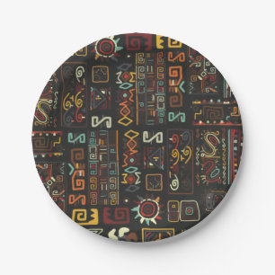 Prato De Papel Vintage Black Geometric African Doodle 