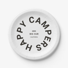 Prato De Papel Vintage Black Happy Campers, Viagem de acampamento