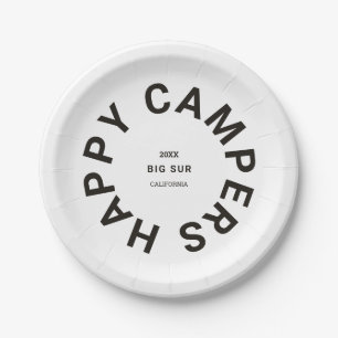 Prato De Papel Vintage Black Happy Campers, Viagem de acampamento