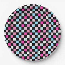 Prato De Papel Vintage Blue and Pink Checkered Pattern