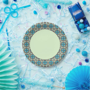 Prato De Papel Vintage Blue Brown Green - Geométrico