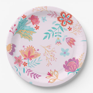 Prato De Papel Vintage Boho Chic Floral Birthday Plate