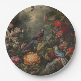 Prato De Papel Vintage botânica bird flores no paraíso