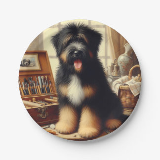 Prato De Papel Vintage Briard Dog Painting