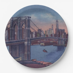 Prato De Papel Vintage Brooklyn Bridge Art Painting