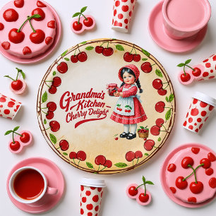 Prato De Papel Vintage Cherry Kitchen Girl - Alegria da vovó