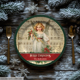 Prato De Papel Vintage Christmas Angels Paper Plates Monogram