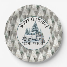 Prato De Papel Vintage Christmas Truck with Custom Family Name