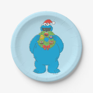 Prato De Papel Vintage Cookie Monster Wreath de Natal