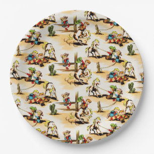 Prato De Papel Vintage Cowboy Cowboy Country Kids Pony Cactus Na